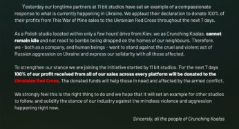 Crunching Koalas has joined other devs in pledging profits to aid Ukraine