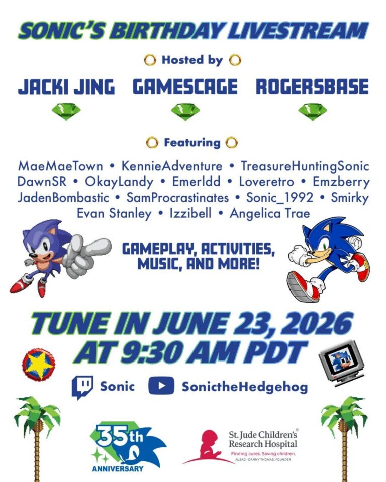 Celebrate Sonic’s Birthday support St. Jude Children’s Research Hospital in a special livestream on 6/23